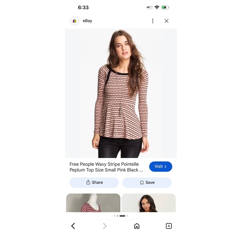 Free People Wavy Stripe Pointelle Peplum Top Pink Black Long Sleeve XS